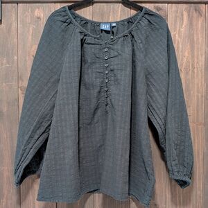 GAP Black Cotton Gauze Peasant Blouse Balloon Sleeve Size L